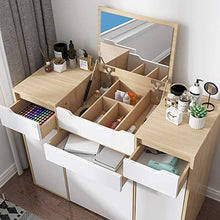 DD&QG 2-Pollici-1 Moderno Tavolo da Toeletta per Camera da Letto,Sgabello Imbottito,Tavolo da Trucco Scrivania con Inverti Specchio Superiore,Toeletta con Cassetti-Naturale 80x40x80cm(31x16x31inch)