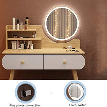 Mobili per Camera da Letto Toeletta per Ragazza, Toeletta A LED, Specchio per Trucco Circolare, 2 Pastiglie per Medicazione, Marrone,3