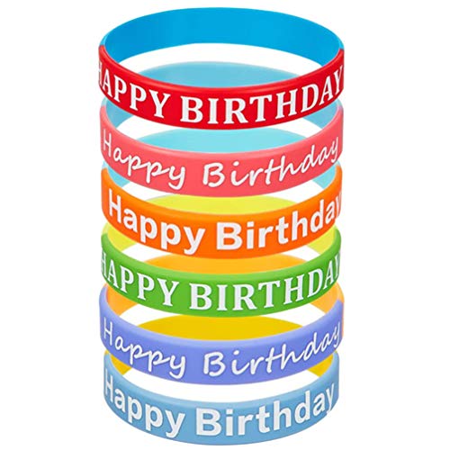 NUOBESTY Braccialetti di Buon Compleanno Braccialetti Elastici in Silicone Braccialetti di Gomma Colorati per Bambini Bomboniere Festa di Compleanno Forniture 6 Pezzi (Colore Misto)