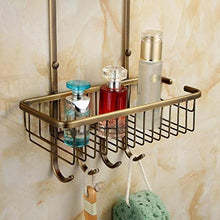 HYYDP Parete Porta Salviette Retro Ottone Spazzolato Bagno a Parete 2-Tier Cosmetici Rack Doccia Telaio Bagno Rack Appeso Cesto Staffa con Gancio Appeso