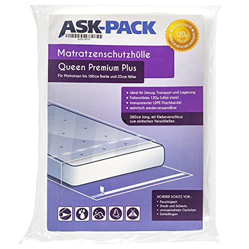 Custodia per Materassi • -Estremamente resistente allo strappo • chiusura adesiva • Impermeabile • 4 Misure • Ideale per il Trasloco & Stoccaggio • Film extra forte 100µ -140µ •(160 x 200)