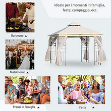 Outsunny Gazebo da Esterno o Giardino 3x3m con Zanzariera, Telaio in Acciaio e Doppio Tettuccio, Bianco