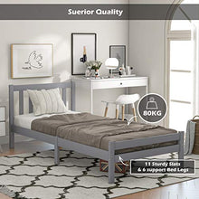 Letto singolo grigio 90 x 190 cm telaio in legno di pino massello, struttura per camera da letto in legno, letto con testiera per adulti e bambini, adatto per materassi da 90 x 190 cm