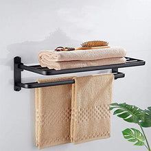JSONA Portasciugamani per Parete del Bagno, portasciugamani per Doccia, portasciugamani per WC, ripiano per Asciugamani Pieghevole Nero, Impermeabile Non Facile da Piegare