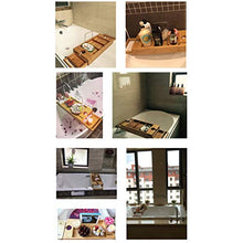 Vasca da Bagno, Ripiano in Legno Portabottiglie da Bagno in bambù, Tavolo da Bagno Regolabile Estensibile Antiscivolo, Adatto A Qualsiasi Vasca, 74,5-98x23 Cm
