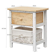Rebecca Mobili Comodino piccolo, cassettiera con 2 cassetti di vimini, legno, bianco, shabby chic, camera bagno - Misure: 42 x 40 x29 cm (HxLxP) - Art. RE4196