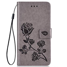 Robinsoni Cover Compatibile con iPhone XS Max Case Scintillare Glitters Lucido Portafoglio Libro Custodia Retro 3D Rosa Stampato Pelle PU Libretto Cover Foglio Flip Magnetica Fiore Caso, Grigio