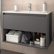 Yellowshop. - Mobile Bagno sospeso 60 Cm Legno cassetto vano lavabo specchiera LED MOD. Noja (Grigio Opaco)