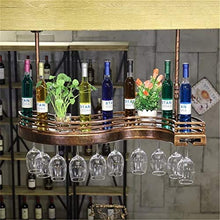 Classico Parete industriale montato Loft metallo di bottiglia della catena Wine Rack Bar mensola in legno Base d'attaccatura del supporto di archiviazione Mensola contatore della tazza del vino Calice