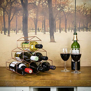 Maison & White Cremagliera per vino in oro rosa | 6 Scaffale per vino da appoggio in vetro | Hexagon Modern Design | Vetrinetta per vino