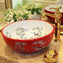 Jgophu Countertop, vasca da bagno in porcellana rossa con fiori e uccellini