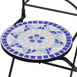 Qnotici 3 Parti Set bistrot Tavolo da Giardino Set da Giardino Set da Balcone mobili da Giardino per Balcone terrazzo Mosaico Ceramica Blu e Bianco