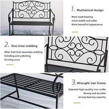 Panchina da Terrazza Parco Panche per Tempo Libero All'aperto, Panca da Giardino in Ghisa Resistente alle Intemperie Antiruggine, Panca 2 Posti con Schienale e Braccioli, Panchina Decorativa Retrò