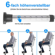 LZQ, sgabello da doccia regolabile in altezza a 5 livelli, 37,5 - 50,5 cm, con braccioli e schienale antiscivolo, seduta in alluminio e plastica HDPE