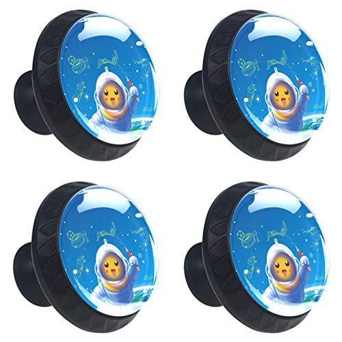 Set di 4 maniglie rotonde per armadio da cucina, credenza, cassettiera, cassettiera, con viti, per cucina, comò, armadietto, bagno, armadio, cartone animato, astronauta terra
