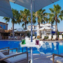 Majome Vassoio Tavolo ombrellone, Vassoio da Tavolo per ombrellone da Spiaggia con 4 portabicchieri, 4 Scomparti per Snack per Spiaggia, Patio, Giardino, Piscina -17 Pollici, Bianco