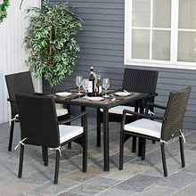 Outsunny Set 4 Sedie da Giardino e Tavolo con Ripiano in Vetro, Arredamento da Esterno in Rattan PE e Metallo, Nero