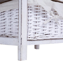 Rebecca Mobili Comodino piccolo, cassettiera con 2 cassetti di vimini, legno, bianco, shabby chic, camera bagno - Misure: 42 x 40 x29 cm (HxLxP) - Art. RE4196