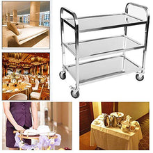 Estink - Carrello da servizio con ruote, 3 livelli in acciaio, carrello da cucina, vassoi da catering, grande carrello per il pranzo, trolley con freno per hotel e bagno, 850 x 900 x 450 mm, 1 pezzo