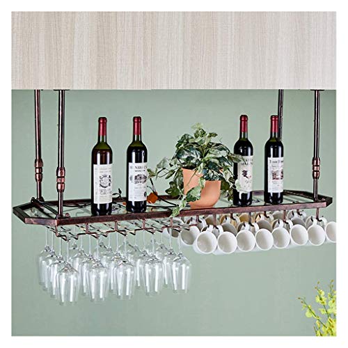 ZHXYY Portabicchieri per Vino Rosso, Decorazione bancone Bar Europeo Capovolto, Appendiabiti, Sospensione per calici Domestici, portabottiglie con Luce (Colore: Marrone, Dimensioni: 80 * 35 cm)