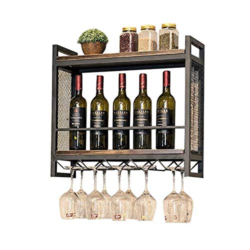 LHQ-HQ Wine Rack Retro in Legno mensola Rack di stoccaggio del Vino Racke Bottiglia e Bicchiere di Vino di Vetro Supporto della Struttura Cup Holder