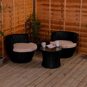 Home Discount, set di mobili da giardino in rattan, 2 posti, colore: nero e crema, per veranda, salotto, salotto, salotto, salotto, con piano in vetro, cuscini UKFR