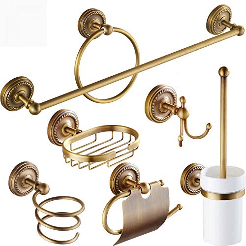 KTMK Set di Accessori per Il Bagno in Ottone Anticato Accessori in Ottone Anticato Porta Accappatoio, Porta Carta, Set di Asciugamani da Bagno con Anello Portasciugamani, Set Completo da 5 Pezzi