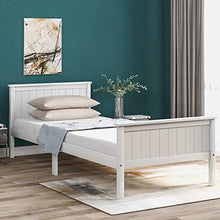 Letto singolo in legno di pino massiccio, con struttura a doghe e testiera, 90 x 190 cm, colore: bianco