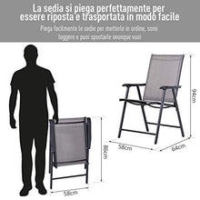 Outsunny Set 2 Sedie Pieghevoli da Esterni | Acciaio e Textilene | per Giardino Veranda Terrazzo | Grigio | 58 x 64 x 94cm
