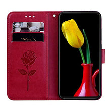 Robinsoni Cover Compatibile con Huawei P20 Lite Case Scintillare Glitters Lucido Portafoglio Libro Custodia Retro 3D Rosa Stampato Pelle PU Libretto Cover Foglio Flip Magnetica Fiore Caso, Rosso