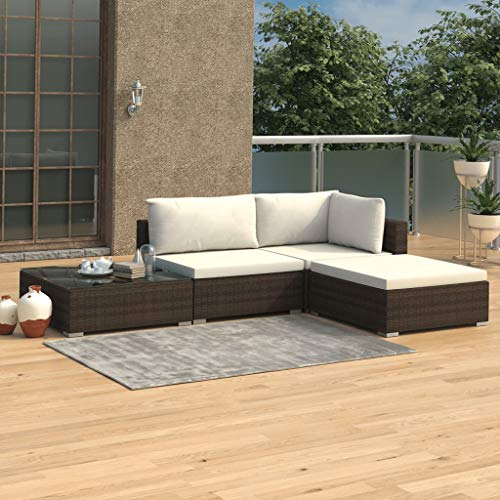 SKM Set Divani da Giardino 4 pz con Cuscini in Polyrattan Marrone (35.9kg)