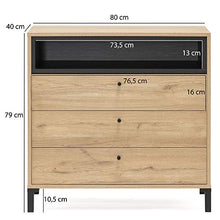 VS Venta-stock Cassettiera Javea 3 cassetti e 1 nicchia, Color Legno e Nero, 80 cm (Larghezza) 40 cm (profonditá) 79,5 cm (Altezza)