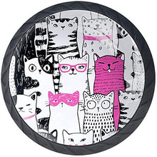 Espressione del modello di gatti bianchi neri rosa Pomelli per Porta Set di 4 Pomelli per Mobili Manopole per Cassetti Cucina Armadio Vetro