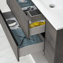 Mobile bagno sospeso 90/110 cm, cassetti e ante con chiusura rallentata, completo di specchio e lavabo in ceramioa (Effetto Pietra Oxid, Mobile 110 con lavabo e specchio)
