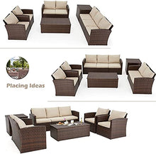 MengFeiNi Set di Mobili da Stiro da 7 Pezzi, Divano da Esterno in PE Divano in PE Divano in PE Divano in Rattan Divano per Il Cortile del Giardino, con Due Scatole da Stoccaggio Tavola Cuscini Beige