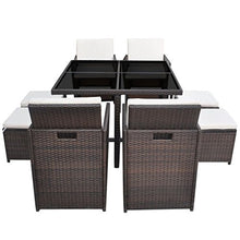 Festnight Set da Pranzo da Giardino con Cuscini, Tavolo Sedie da Giardino, Set Mobili da Giardino in Polyrattan Marrone 9 pz