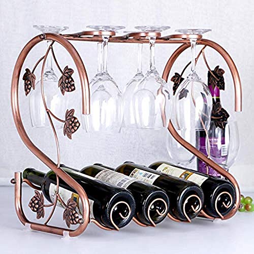 Cremagliera Del Vino Del Metallo Porta Bottiglie E Vetro - Il Espositore Portabottiglie In Metallo Può Contenere 4 Bottiglie Di Vino E 6 Bicchieri Per La Cucina Del Bar
