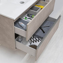 Mobile bagno sospeso 90/110 cm, cassetti e ante con chiusura rallentata, completo di specchio e lavabo in ceramioa (Effetto Pietra Beige, Mobile 90 con lavabo e specchio)