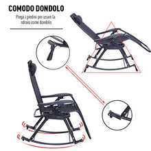 Outsunny Sedia Sdraio a Dondolo Ergonomica Reclinabile con Poggiapiedi e Porta Bicchieri da Giardino Textilene, Nero, 120x67x102cm