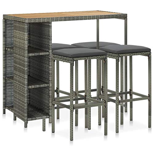 FAMIROSA Set da Bar da Giardino 5 pz con Cuscini in Polyrattan Grigio-4917