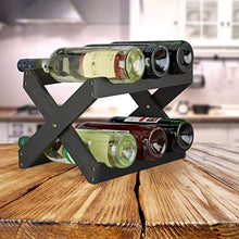 Relaxdays Porta bottiglie vino bambù a forma di X 6 bottiglie cantinetta piccola pieghevole HLP 22x36x20 cm nero