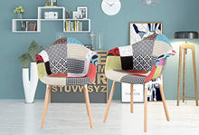 N/A Set di 2 poltrone patchwork con schienale morbido e moderno tessuto di lino per soggiorno, sala da pranzo, camera da letto (rosso)