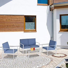 Outsunny Salotto da Giardino, Divano da Giardino, Set Mobili da Esterno con Poltrona da Giardino, Bianco e Blu