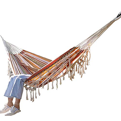 Amaca Amaca Da Esterno In Tela Di Cotone, Amaca Singola Per Il Tempo Libero Con Borsa Per Il Trasporto, Naturale Con Nappa Da Viaggio