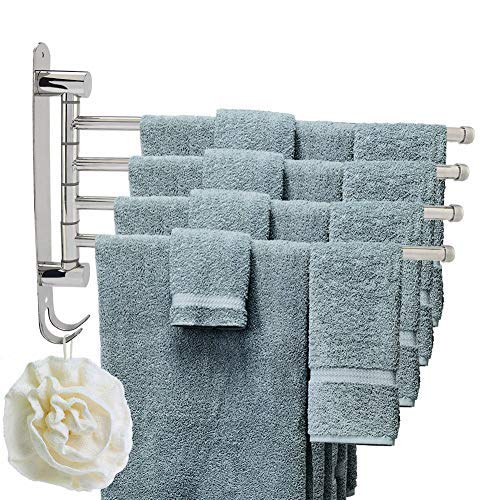 wifehelper Portasciugamani Portasciugamani in Acciaio Inox 304 con 4 Girevoli e Supporto per Asciugamani Portasciugamani per Hotel