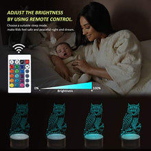 CooPark Lampada da comodino gufo per bambini, gufo 3D Illusion Lampada da tavolo Arredamento camera da letto Interruttore tattile remoto 16 colori che cambiano giocattoli Regali di compleanno