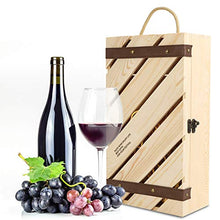 Rehomy Red Wine Box Wooden Slanted Bar Wine Gift Box Holder with Handle Rope for 2 Bottles of Wine
