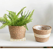 Duless - Cestino per fiori in paglia verde, per piante fresche in rattan e bambù, decorazione