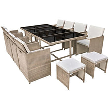 Festnight Set da Pranzo da Giardino con Cuscini, Tavolo Sedie da Giardino, Set Mobili da Giardino in Polyrattan Beige 13 pz