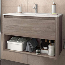 Yellowshop. - Mobile Bagno sospeso 100 Cm Legno cassetto vano lavabo specchiera LED MOD. Noja (Rovere Eternity)